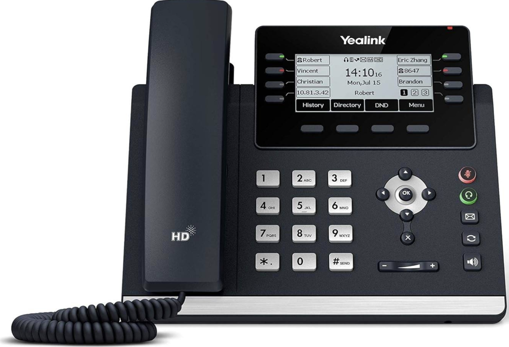 Yealink VoIP/SIP Phone, 12-Lines, 2 x Gigabit Ports, PoE, 3.7-Inch Greyscale LCD Display